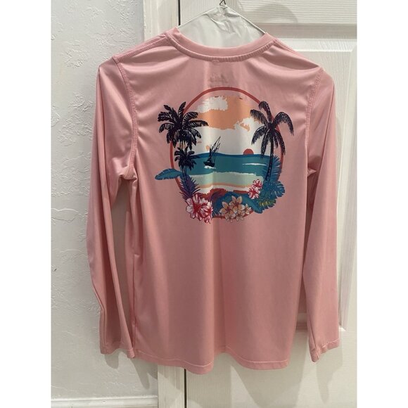 3/$15 SALE - World Wide Sportsman Girls Surfcaster Tropical Scene Shirt Size L - Picture 2 of 12